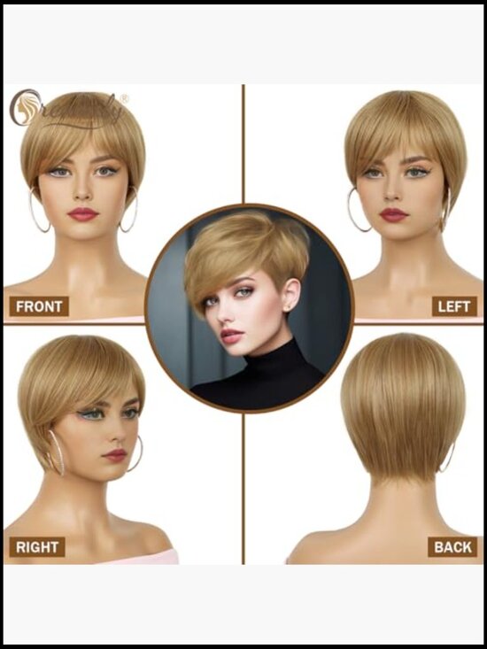 Pixie Cut Wig Fluffy Curly Layered With Bangs Synthetic Heat Resistant Short main image 4